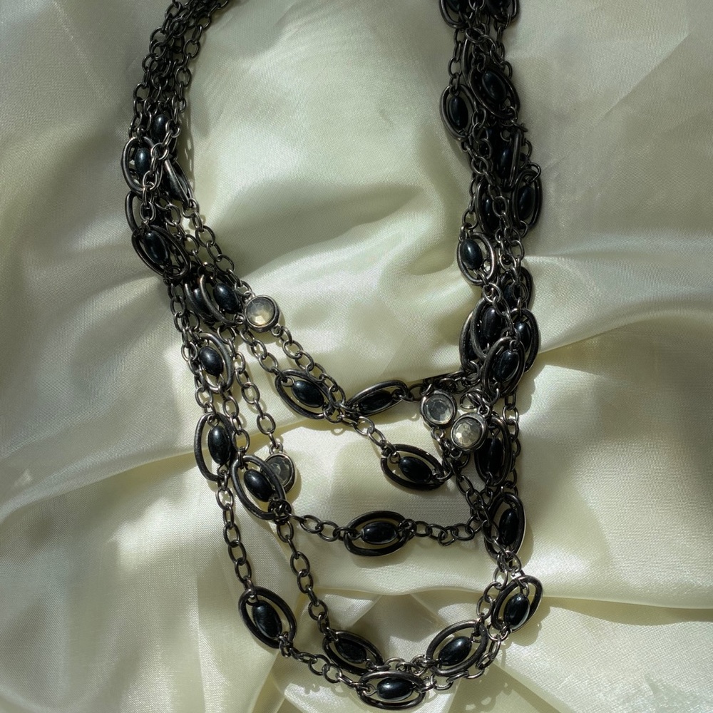 Black & Silver Crystal Layered Necklace